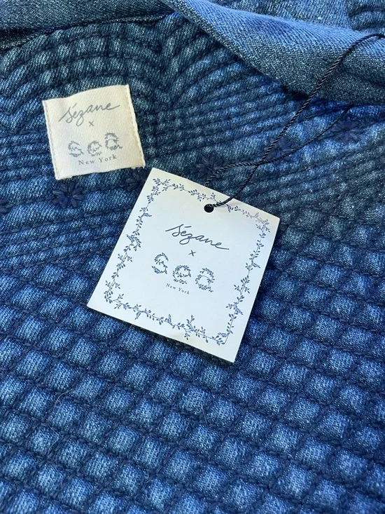 Sézane Sea New York Collaboration Denim Tote Embroidered Blue NWT - Picture 7 of 10